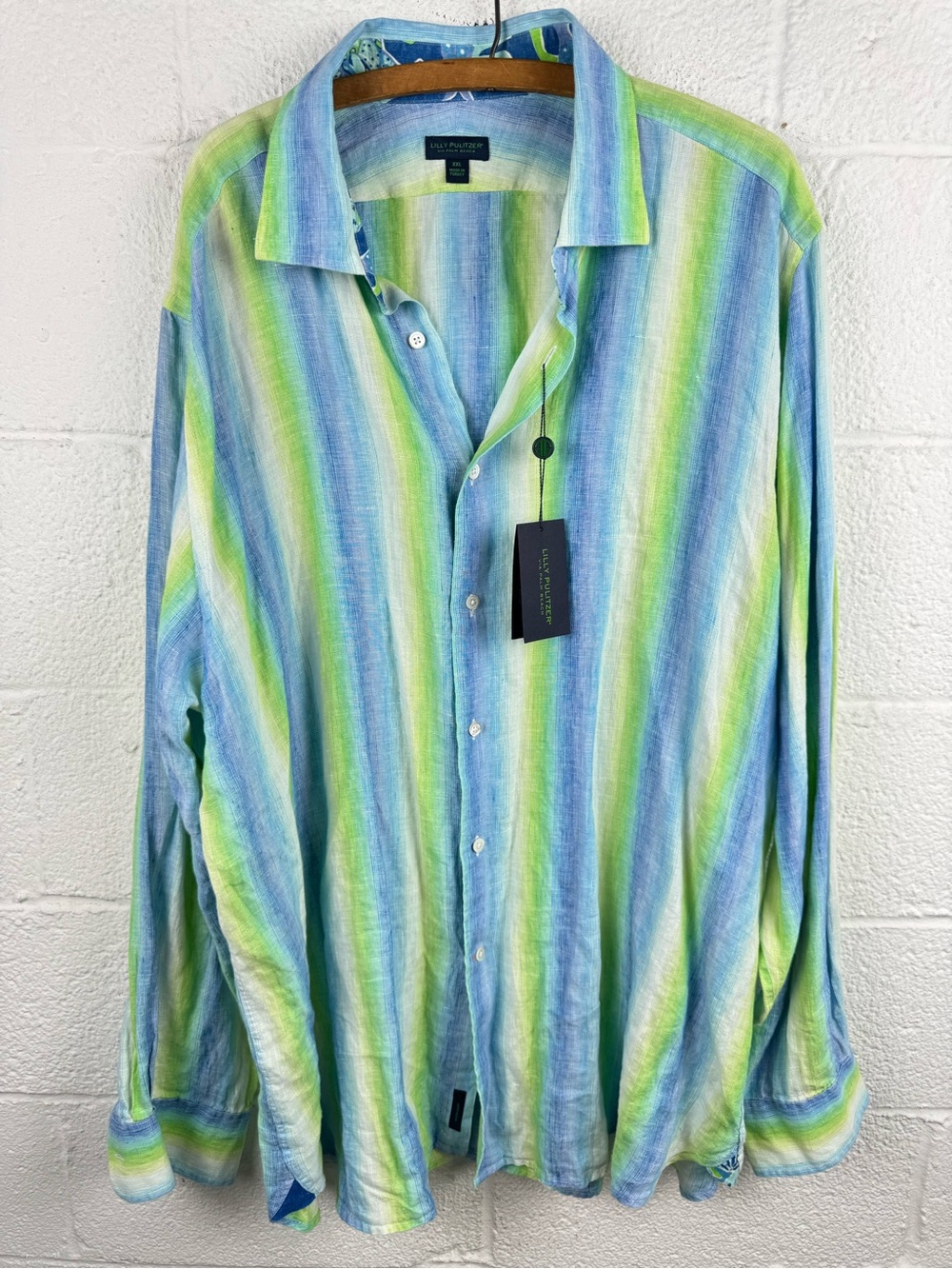 NWT Lilly Pulitzer Via Palm Beach Wyeth Stripe Shirt Linen XXL